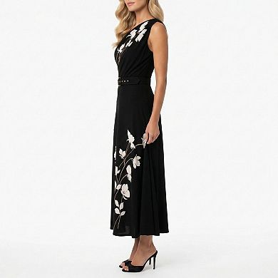 Women's Taylor One-Shoulder Floral Print Midi Dress with Belt
