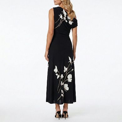 Women's Taylor One-Shoulder Floral Print Midi Dress with Belt