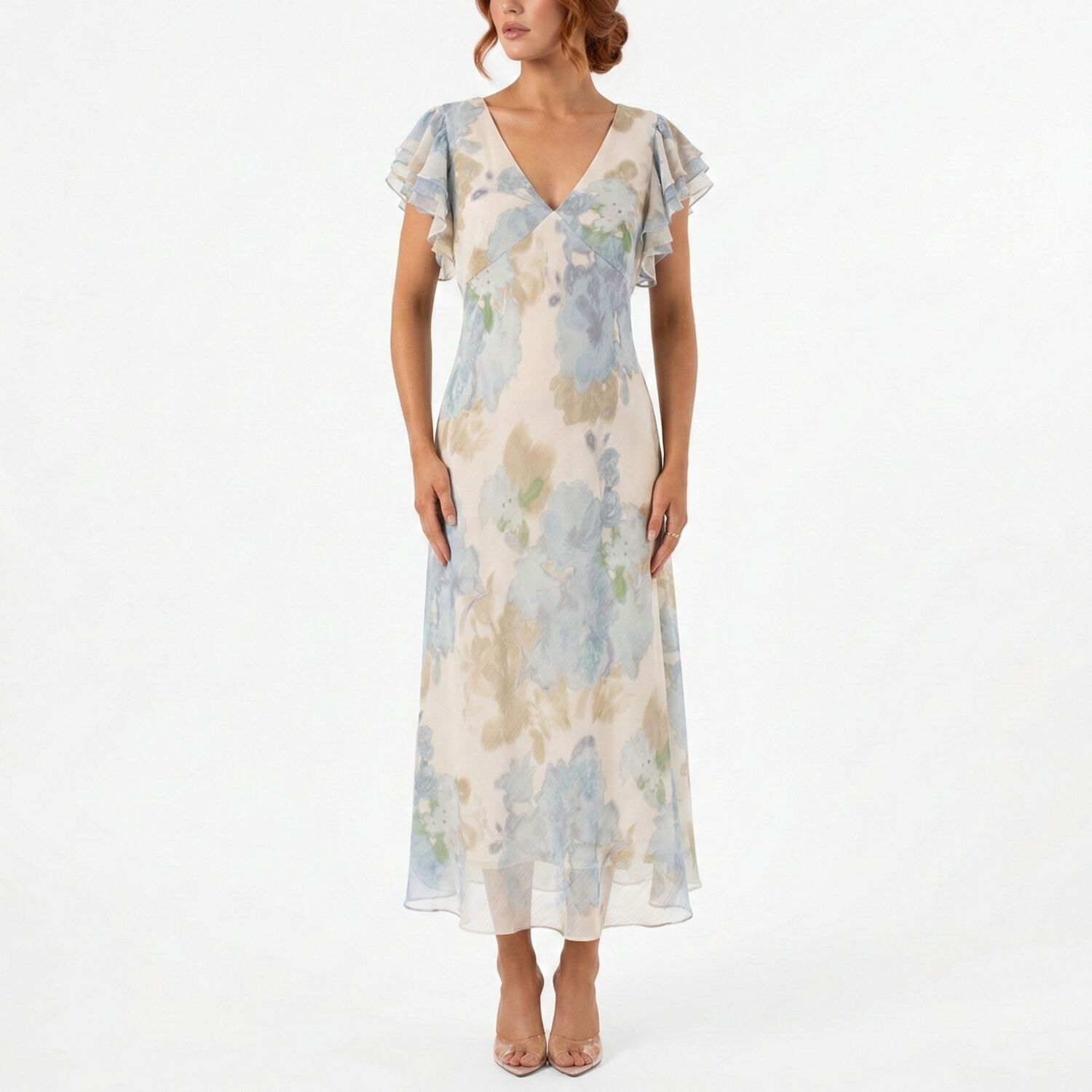 Женские платья Taylor Floral Print Flutter Sleeve V-Neck Maxi Dress