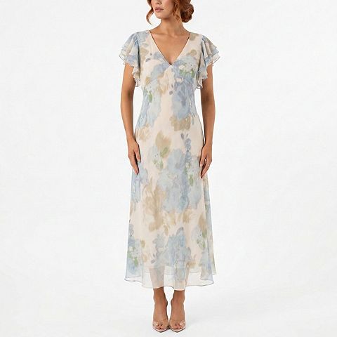 Женские платья Taylor Women's Taylor Floral Print Flutter Sleeve V-Neck Maxi Dress