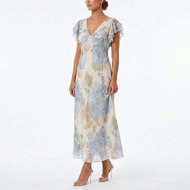 Women's Taylor Floral Print Flutter Sleeve V-Neck Maxi Dress