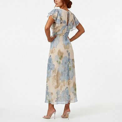 Women's Taylor Floral Print Flutter Sleeve V-Neck Maxi Dress
