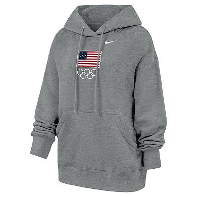 Women's Nike Heather Gray Team USA Oversized Phoenix Fleece Hoodie
