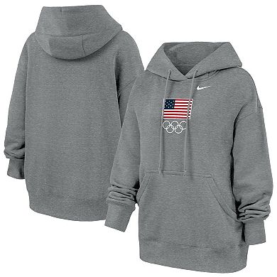 Women's Nike Heather Gray Team USA Oversized Phoenix Fleece Hoodie