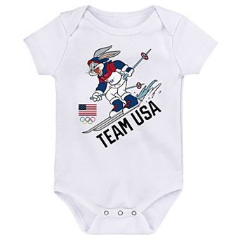 Infant Outerstuff White Team USA x Looney Tunes Ski Pow-Pow Bodysuit