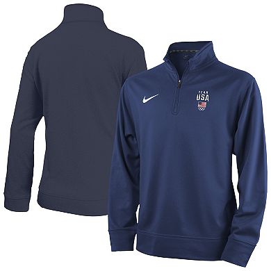 Youth Nike Navy Team USA Therma-FIT Quarter-Zip Pullover