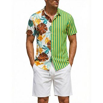 Men's Summer Beach Outfit Floral Hawaiian Shirt with Matching Shorts Set