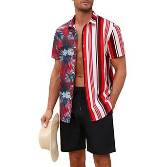 Men's Summer Beach Outfit Floral Hawaiian Shirt with Matching Shorts Set