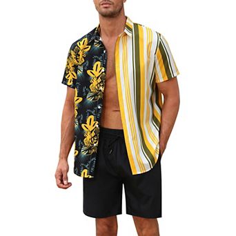 Men's Summer Beach Outfit Floral Hawaiian Shirt with Matching Shorts Set