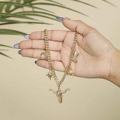 JS Jessica Simpson Western Charm Necklace in Gold-Tone with Turquoise Accent