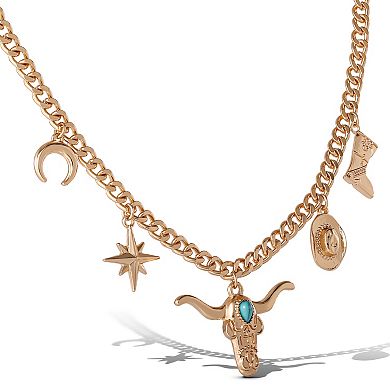 JS Jessica Simpson Western Charm Necklace in Gold-Tone with Turquoise Accent