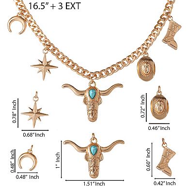 JS Jessica Simpson Western Charm Necklace in Gold-Tone with Turquoise Accent