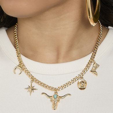 JS Jessica Simpson Western Charm Necklace in Gold-Tone with Turquoise Accent