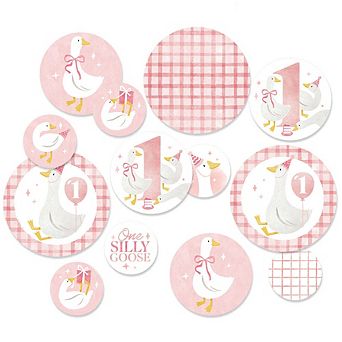 Big Dot of Happiness One Silly Goose Pink Large Confetti, Giant Confetti Centerpiece - 27 ct Circles