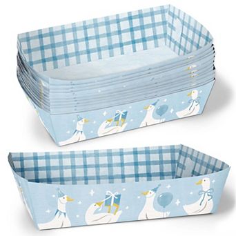 Big Dot of Happiness One Silly Goose Blue Paper Food Trays, Double-Sided Paper Meal Holders - 12 ct