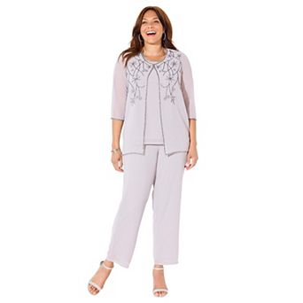 Catherines Women's Plus Size Floral Border 3 pc Pant Suit