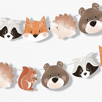 Big Dot of Happiness Woodland Animals Garland Banner, 30 Ft of Cord, 15 Double-Sided Forest Animals