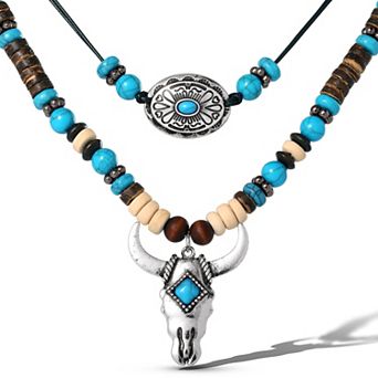 JS Jessica Simpson Beaded Layered Necklace in Turquoise and Amber Hues