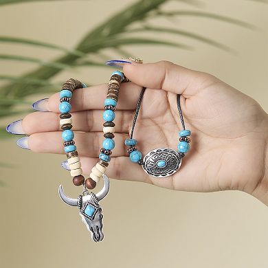 JS Jessica Simpson Beaded Layered Necklace in Turquoise and Amber Hues