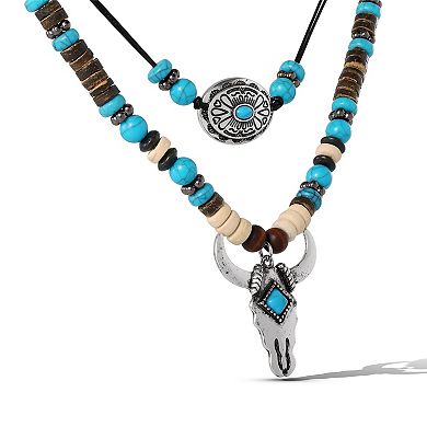 JS Jessica Simpson Beaded Layered Necklace in Turquoise and Amber Hues