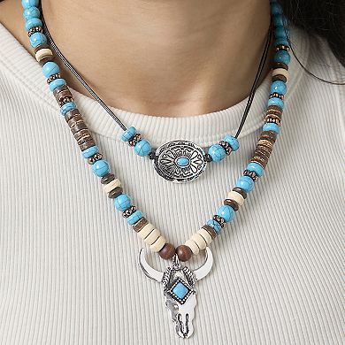 JS Jessica Simpson Beaded Layered Necklace in Turquoise and Amber Hues