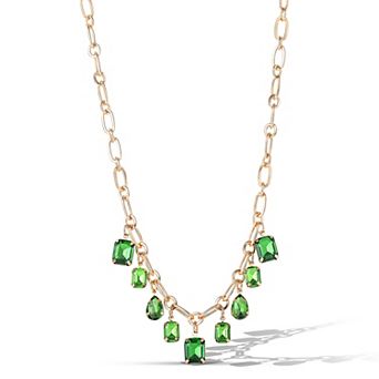 JS Jessica Simpson Green Gem Drop Charm Necklace in Gold-Tone Chain