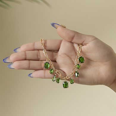 JS Jessica Simpson Green Gem Drop Charm Necklace in Gold-Tone Chain