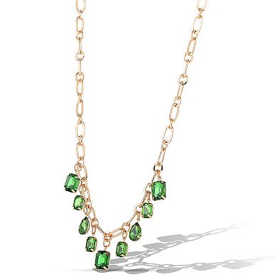 JS Jessica Simpson Green Gem Drop Charm Necklace in Gold-Tone Chain
