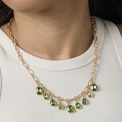 JS Jessica Simpson Green Gem Drop Charm Necklace in Gold-Tone Chain