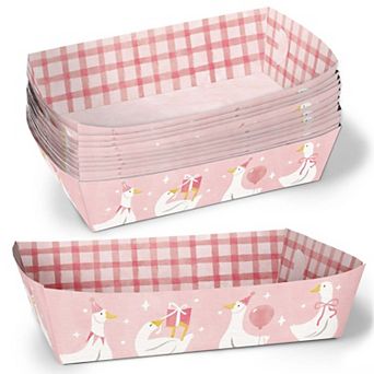 Big Dot of Happiness One Silly Goose Pink Paper Food Trays, Double-Sided Paper Meal Holders - 12 ct