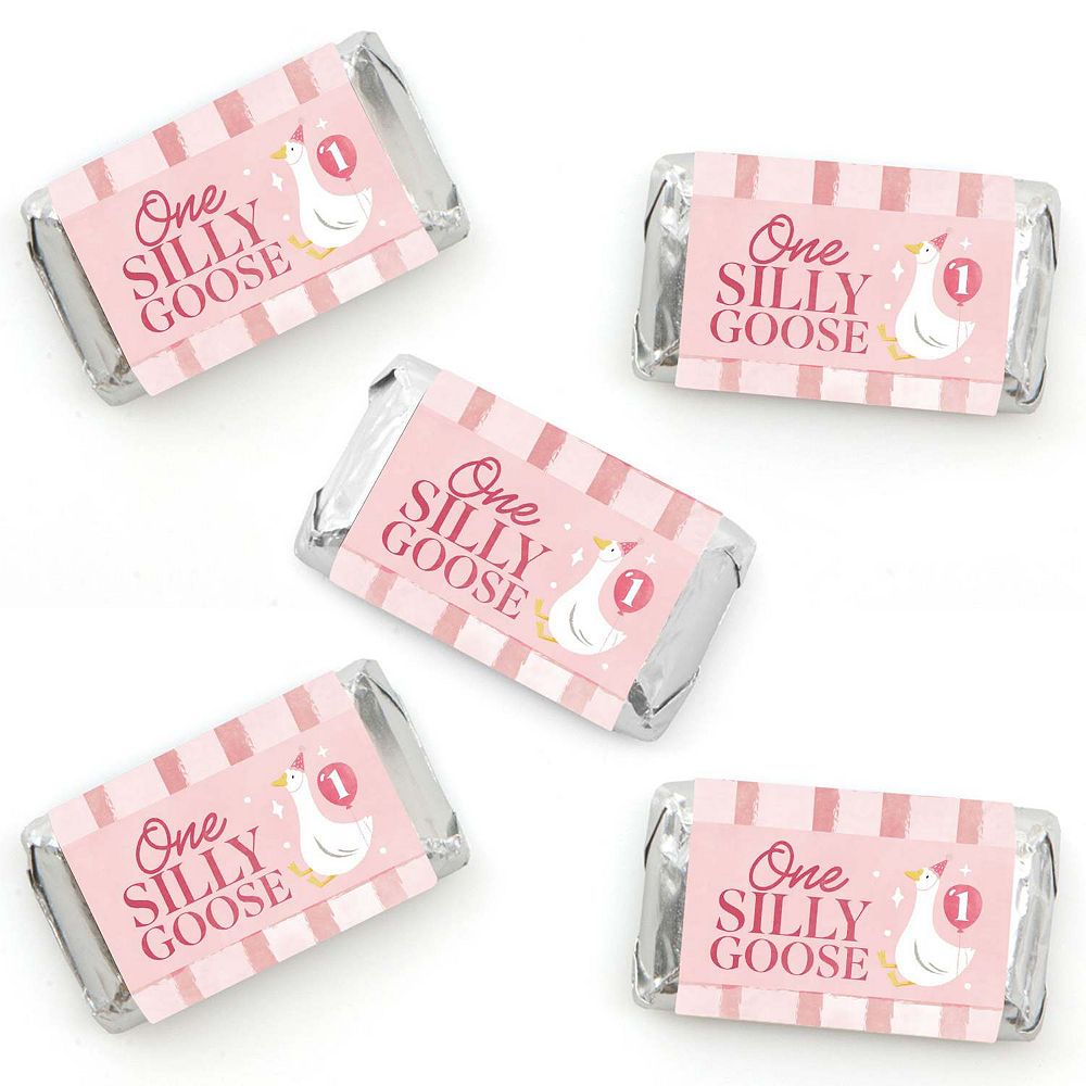 Big Dot of Happiness One Silly Goose Pink Party Mini Candy Bar Wrapper ...