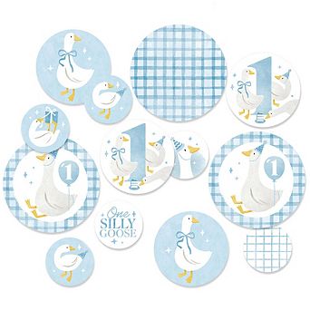 Big Dot of Happiness One Silly Goose Blue Large Confetti, Giant Confetti Centerpiece - 27 ct Circles