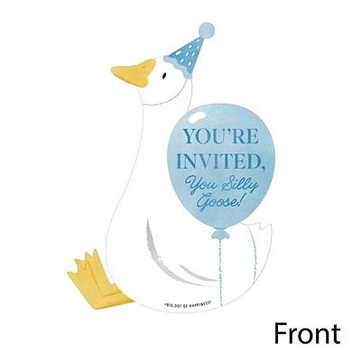 Big Dot of Happiness One Silly Goose Blue Invitations with Envelopes, Fill-In Flat Cards - 12 Ct