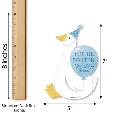 Big Dot of Happiness One Silly Goose Blue Invitations with Envelopes, Fill-In Flat Cards - 12 Ct