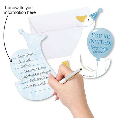 Big Dot of Happiness One Silly Goose Blue Invitations with Envelopes, Fill-In Flat Cards - 12 Ct