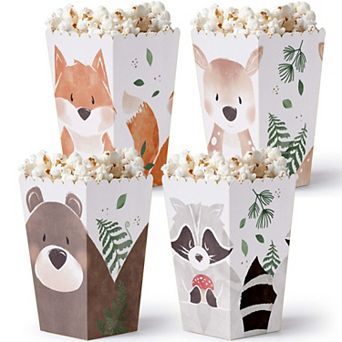Big Dot of Happiness Woodland Animals Popcorn Boxes, Forest Favors, Assorted Treat Boxes - 12 ct