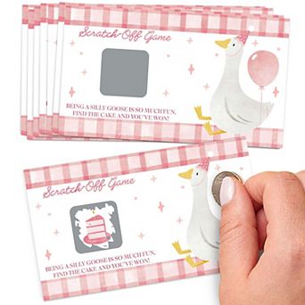 Big Dot of Happiness One Silly Goose Pink Party Game Scratch Off Cards, Fun Activity Game - 22 Count
