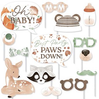 Big Dot of Happiness Woodland Animals Photo Booth Props Kit, Forest Supplies - 20 ct Selfie Sticks