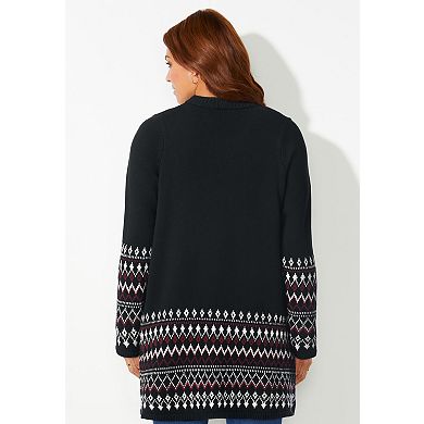 Catherines Women's Plus Size Fair Isle Cascade Cardigan