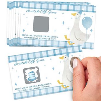 Big Dot of Happiness One Silly Goose Blue Party Game Scratch Off Cards, Fun Activity Game - 22 Count