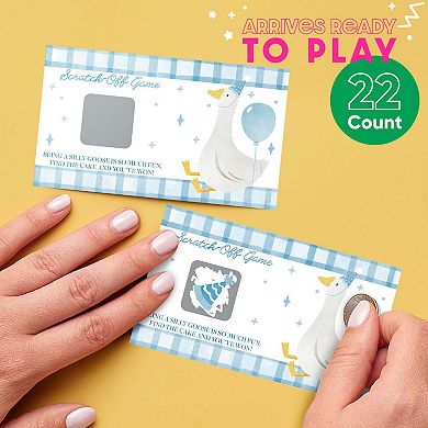 Big Dot of Happiness One Silly Goose Blue Party Game Scratch Off Cards, Fun Activity Game - 22 Count