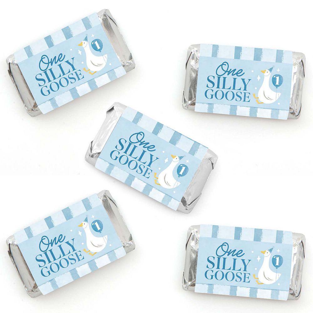 Big Dot of Happiness One Silly Goose Blue Party Mini Candy Bar Wrapper ...