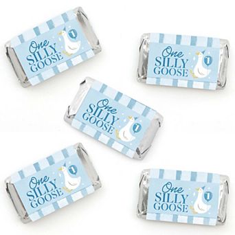 Big Dot of Happiness One Silly Goose Blue Party Mini Candy Bar Wrapper Stickers - 40 Count