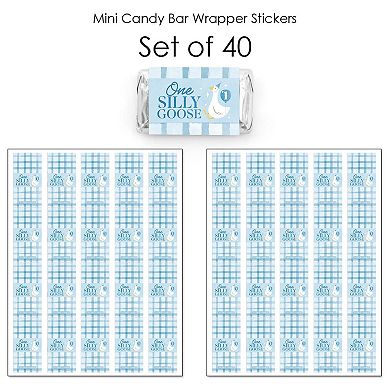 Big Dot of Happiness One Silly Goose Blue Party Mini Candy Bar Wrapper Stickers - 40 Count