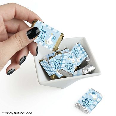 Big Dot of Happiness One Silly Goose Blue Party Mini Candy Bar Wrapper Stickers - 40 Count