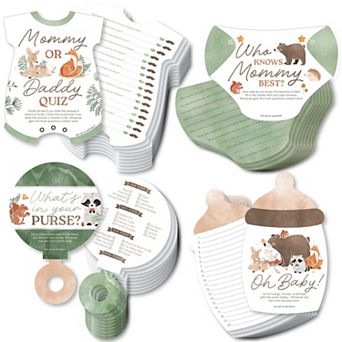 Big Dot of Happiness Woodland Animals Baby Shower Game Bundle Pack, 4 Activities (10 Cards Each)