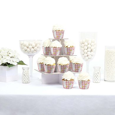 Big Dot of Happiness One Silly Goose Pink Cupcake Wrappers, Adjustable Fit, Dessert Wraps - 12 Ct