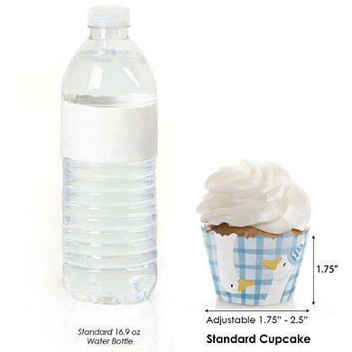 Big Dot of Happiness One Silly Goose Blue Cupcake Wrappers, Adjustable Fit, Dessert Wraps - 12 Ct
