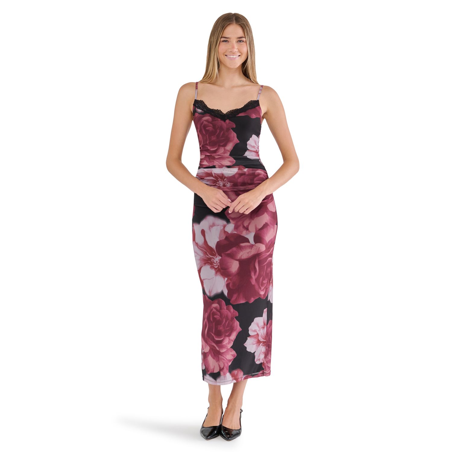 Женские платья Juniors' madden Girl Lace Ruched Midaxi, цвет: Чёрный комбинированный