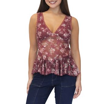 Juniors' madden girl V-Neck Lace Trim Fit & Flare Tank Top